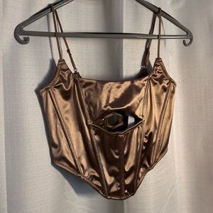 bronze/gold lace up corset keyhole top
